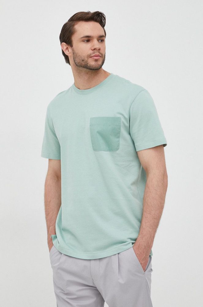 Бавовняна футболка Selected Homme колір бірюзовий однотонний
