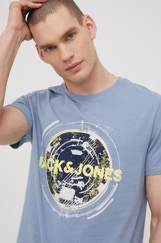 Бавовняна футболка Jack & Jones колір фіолетовий з аплікацією