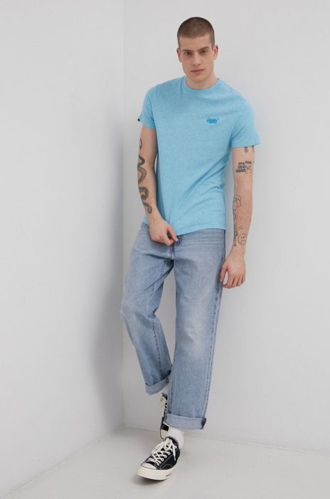 Бавовняна футболка Superdry однотонний колір бірюзовий