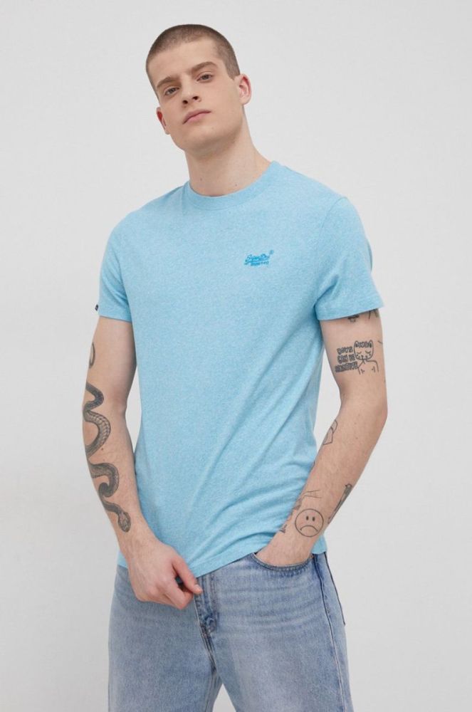 Бавовняна футболка Superdry однотонний колір бірюзовий фото 2