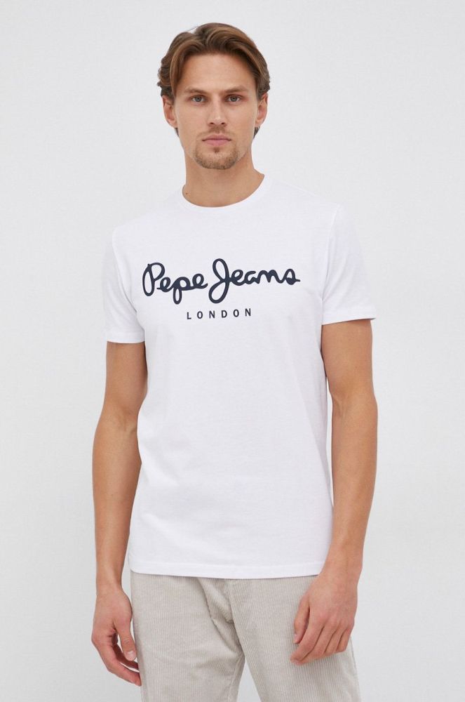 Футболка Pepe Jeans Original Stretch колір білий з принтом