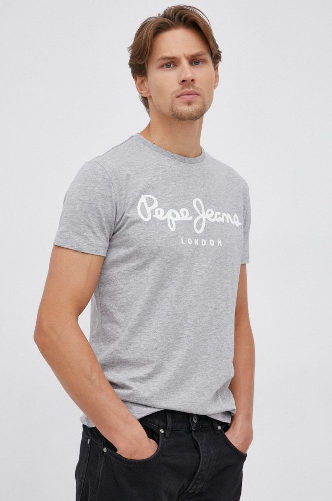 Футболка Pepe Jeans Original Stretch колір сірий з принтом