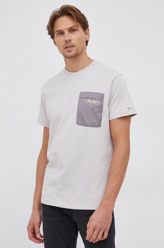 Бавовняна футболка Pepe Jeans Abner колір сірий з принтом
