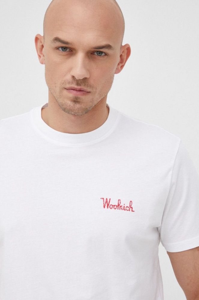 Бавовняна футболка Woolrich колір білий з принтом CFWOTE0065MRUT2926-8041 фото 3