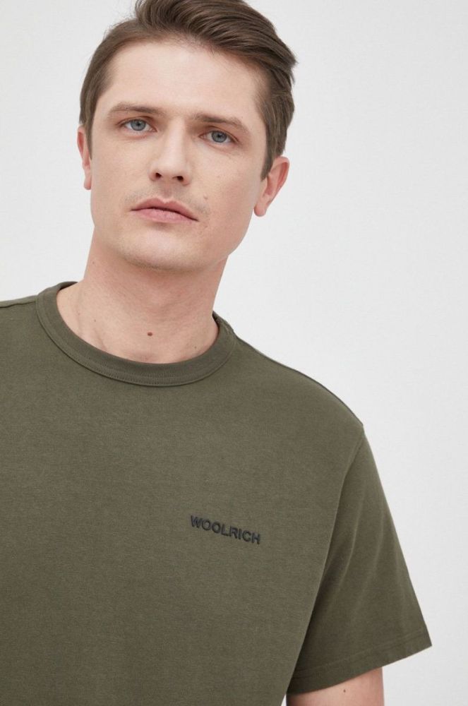 Бавовняна футболка Woolrich колір зелений однотонний CFWOTE0067MRUT2924-103 фото 4