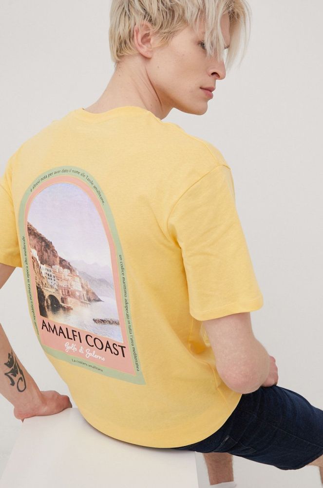 Бавовняна футболка Jack & Jones колір бежевий з принтом (2290488)
