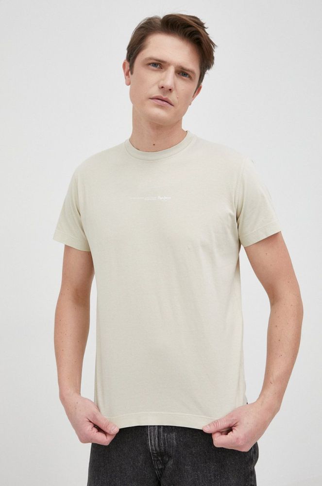 Бавовняна футболка Pepe Jeans Andreas колір бежевий з принтом