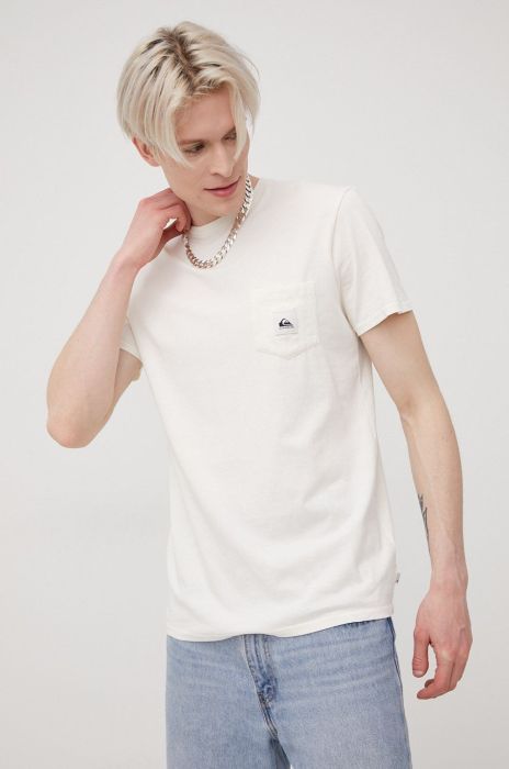 Бавовняна футболка Quiksilver колір бежевий однотонний