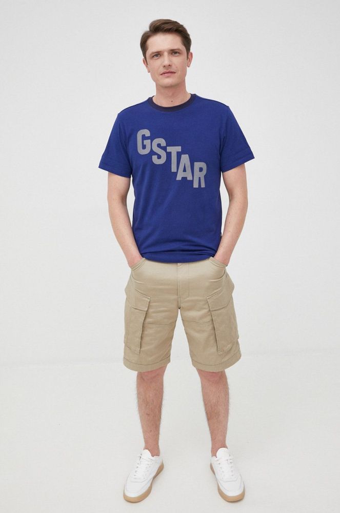 Бавовняна футболка G-Star Raw з принтом колір темно-синій (2059719)