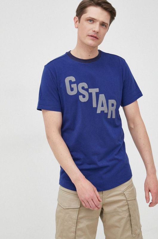 Бавовняна футболка G-Star Raw з принтом колір темно-синій (2059719) фото 2