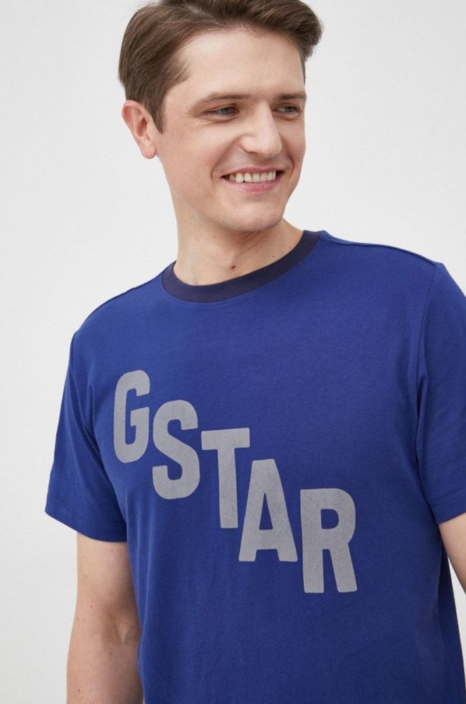 Бавовняна футболка G-Star Raw з принтом колір темно-синій (2059719) фото 4