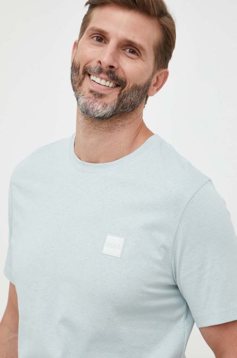 Бавовняна футболка BOSS BOSS CASUAL колір зелений однотонна