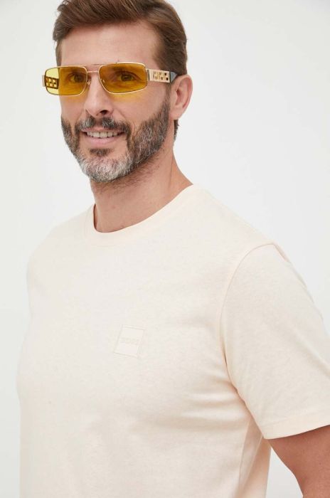 Бавовняна футболка BOSS BOSS CASUAL колір бежевий однотонна (3364443)