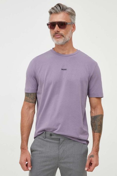 Футболка BOSS BOSS ORANGE чоловіча колір фіолетовий однотонна