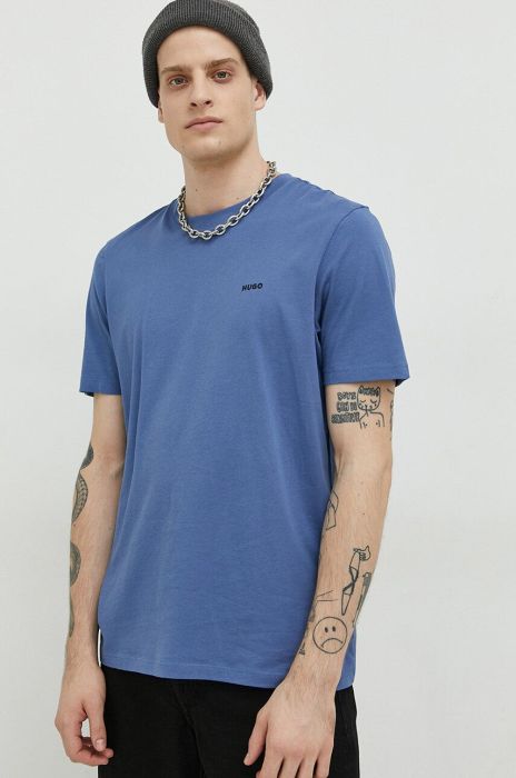 Бавовняна футболка HUGO колір фіолетовий однотонний