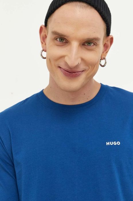 Бавовняна футболка HUGO однотонний колір блакитний