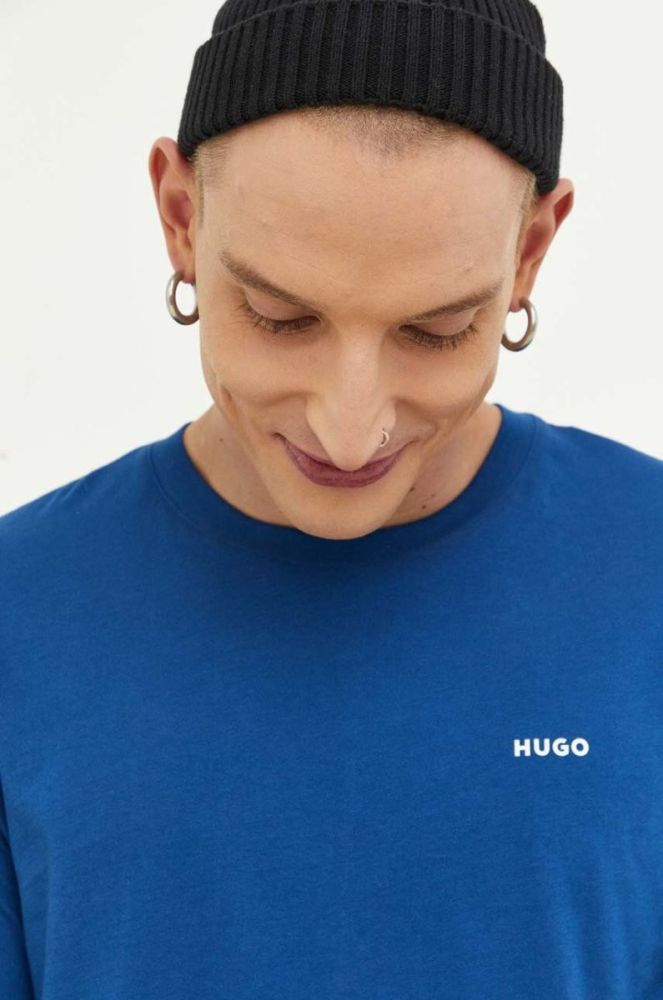 Бавовняна футболка HUGO однотонний колір блакитний фото 5
