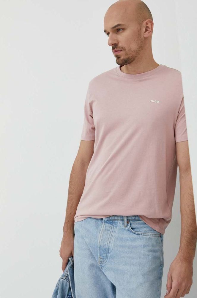 Бавовняна футболка HUGO колір рожевий однотонний