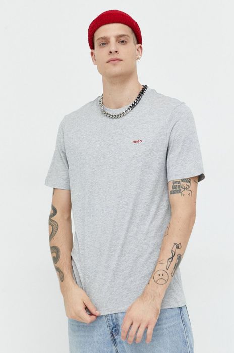 Бавовняна футболка HUGO колір сірий однотонний
