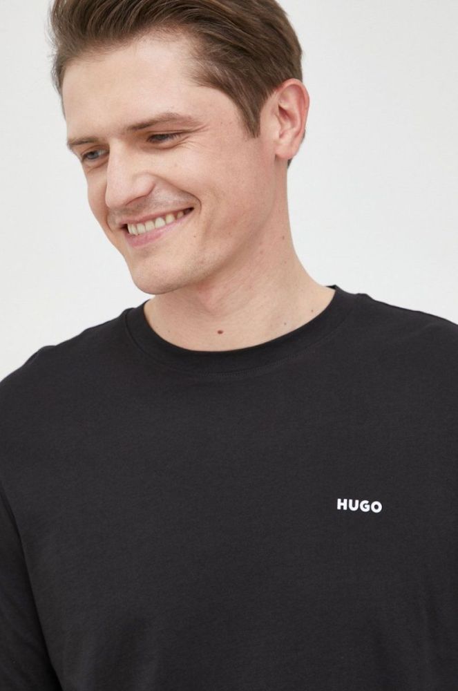 Бавовняний лонгслів HUGO колір чорний з принтом (2081942) фото 4