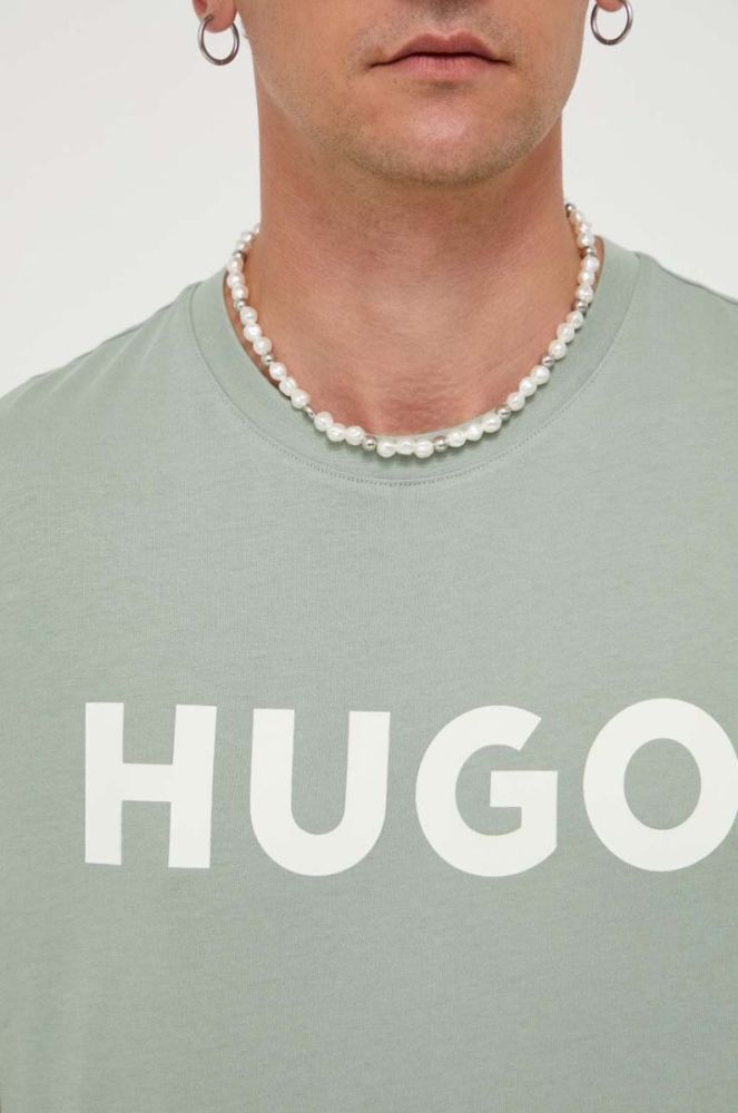 Бавовняна футболка HUGO колір зелений з принтом (3360895) фото 5