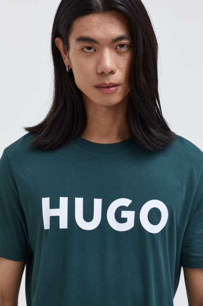 Бавовняна футболка HUGO колір зелений з принтом (3452110) фото 4