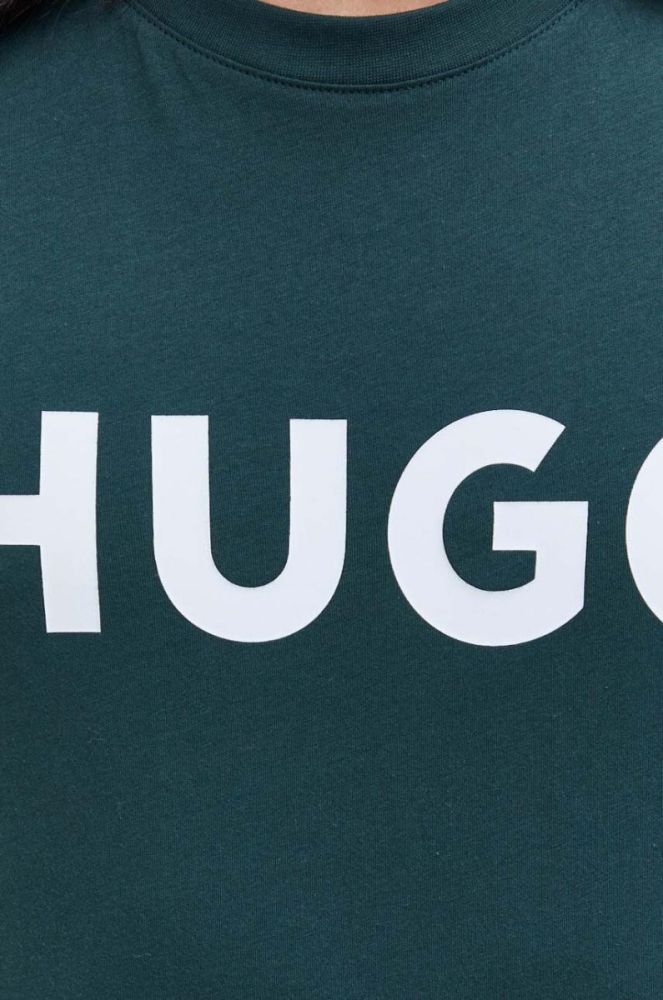 Бавовняна футболка HUGO колір зелений з принтом (3452110) фото 5