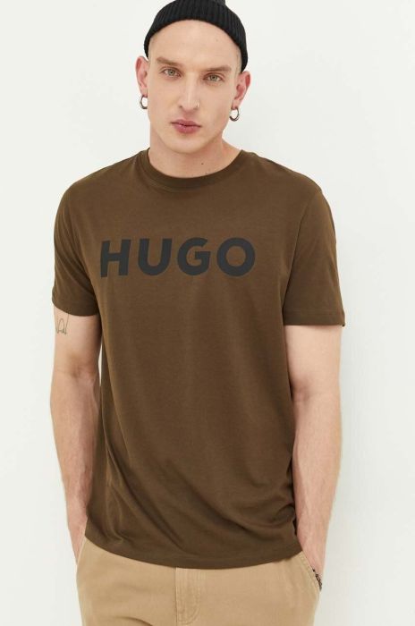 Бавовняна футболка HUGO колір зелений з принтом (3353584)