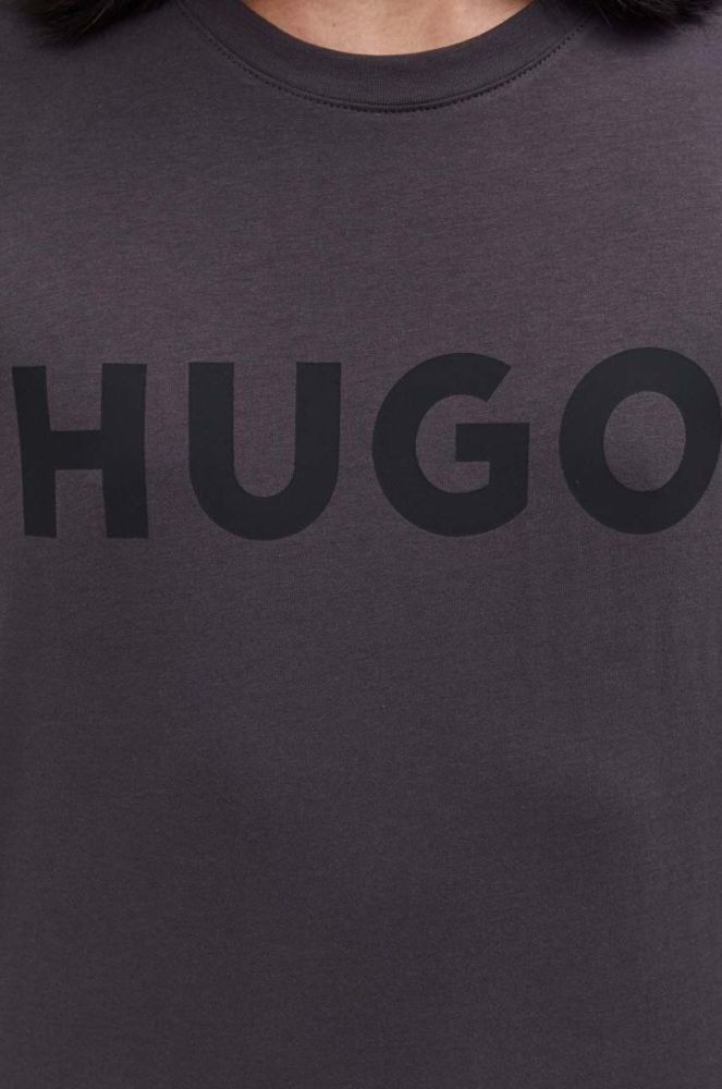 Бавовняна футболка HUGO колір сірий з принтом (3452105) фото 5