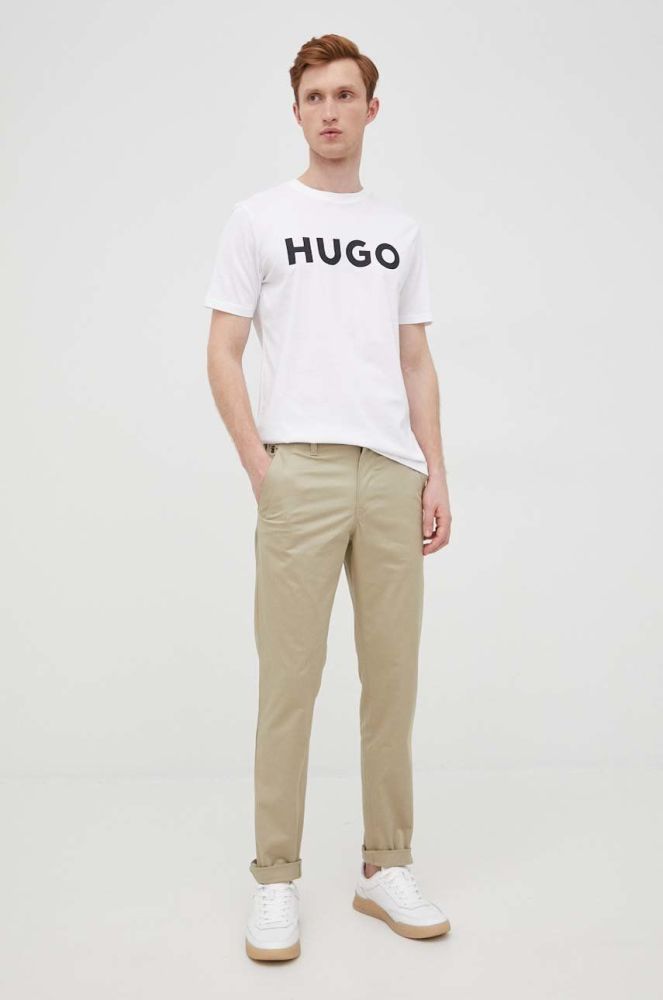 Бавовняна футболка HUGO колір білий з принтом (2248226)