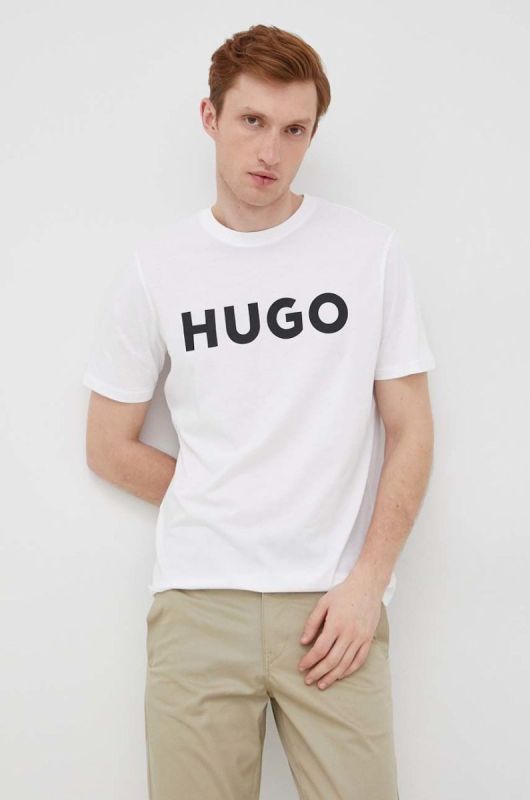 Бавовняна футболка HUGO колір білий з принтом (2248226) фото 2