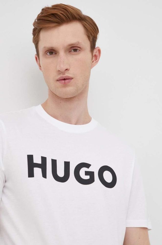 Бавовняна футболка HUGO колір білий з принтом (2248226) фото 4