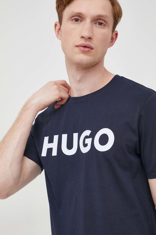 Бавовняна футболка HUGO колір синій з принтом (2248232)