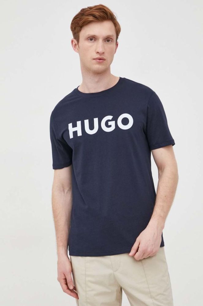 Бавовняна футболка HUGO колір синій з принтом (2248232) фото 4