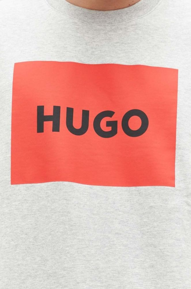 Бавовняна кофта HUGO чоловіча колір сірий з принтом (3313998) фото 5