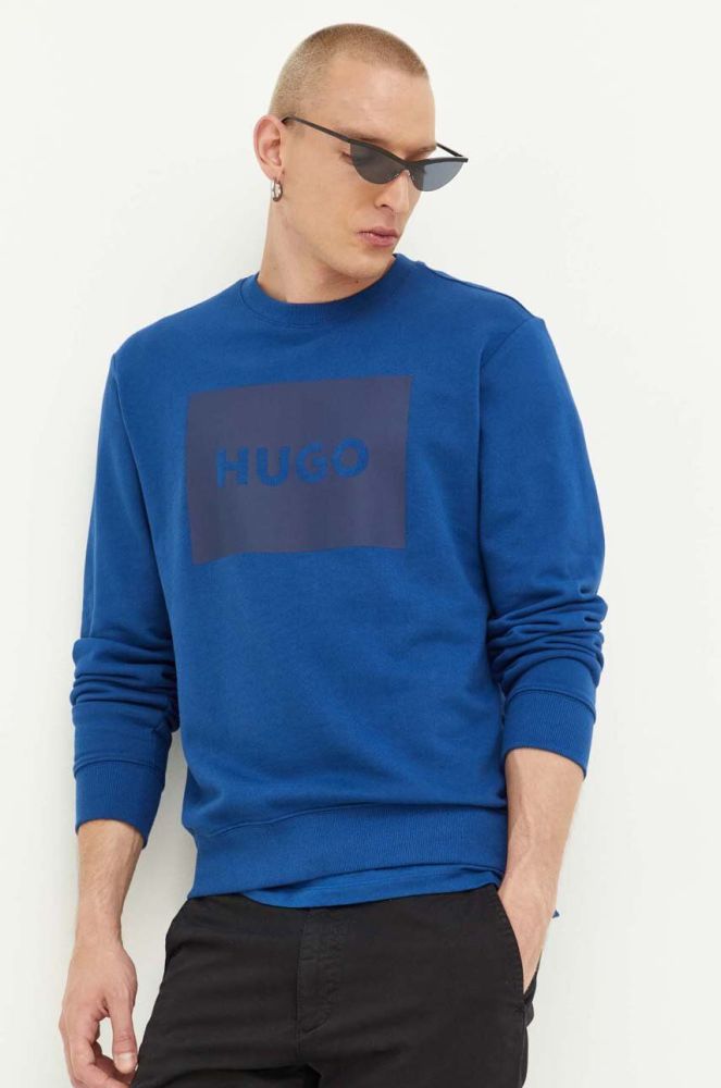 Бавовняна кофта HUGO чоловіча  з принтом колір блакитний (3314003)