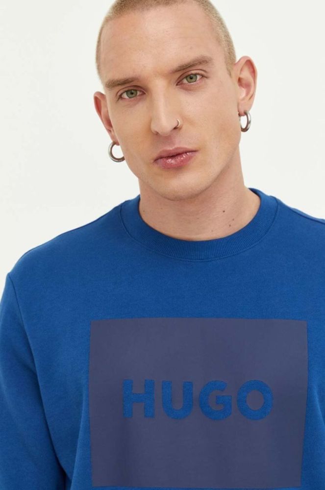 Бавовняна кофта HUGO чоловіча  з принтом колір блакитний (3314003) фото 4