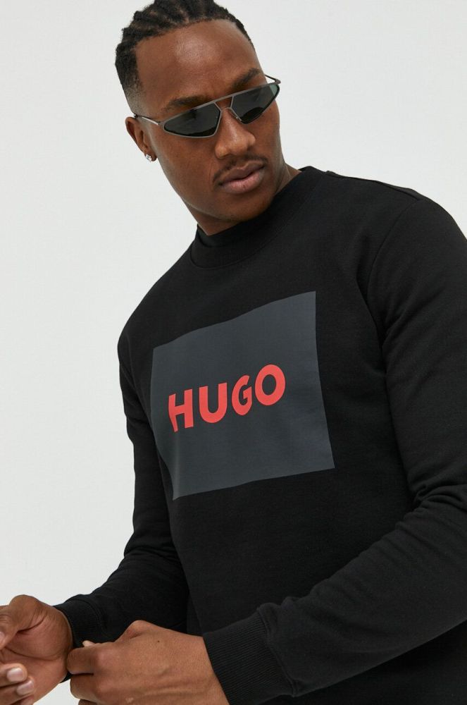 Бавовняна кофта HUGO чоловіча колір чорний з принтом (3080814)