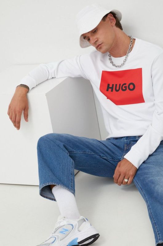 Бавовняна кофта HUGO з принтом колір білий (2566773) фото 2