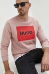 Бавовняна кофта HUGO чоловіча колір рожевий з принтом Бавовняна кофта HUGO чоловіча колір рожевий з принтом