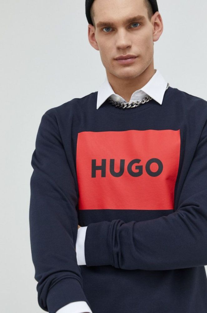 Бавовняна кофта HUGO з принтом колір темно-синій (2566670) фото 4