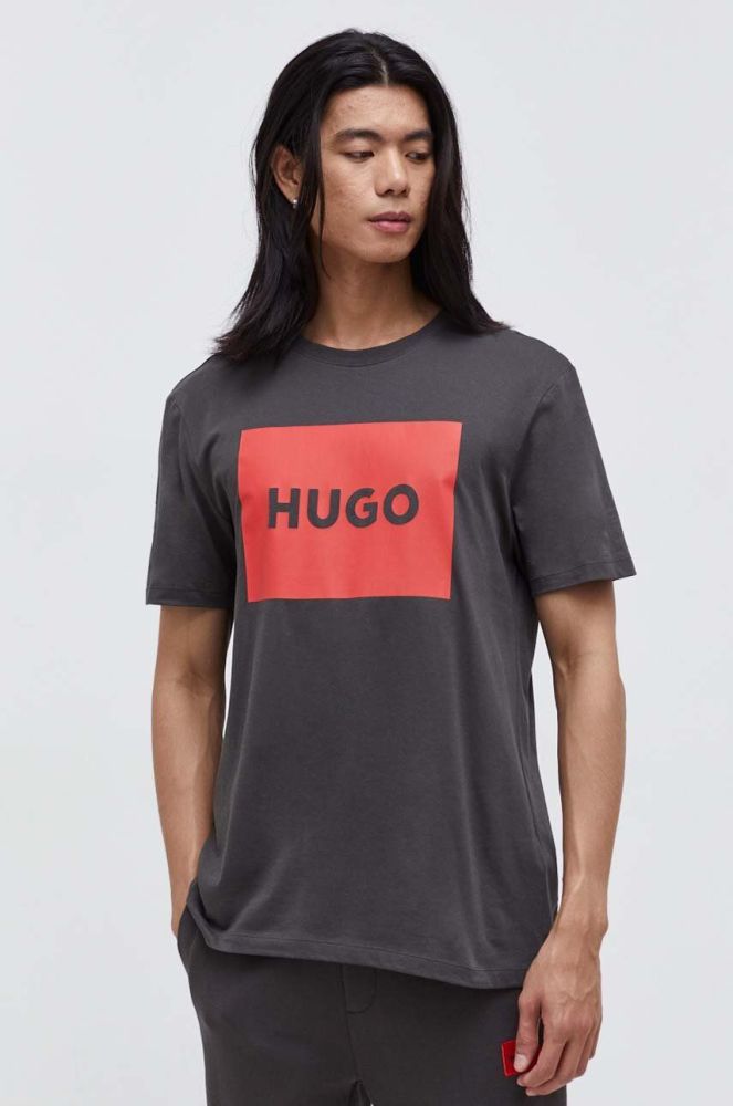 Бавовняна футболка HUGO колір сірий з принтом (3508738)