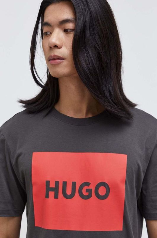 Футболка чоловіча бавовняна HUGO Dulive222 колір сірий фото 4