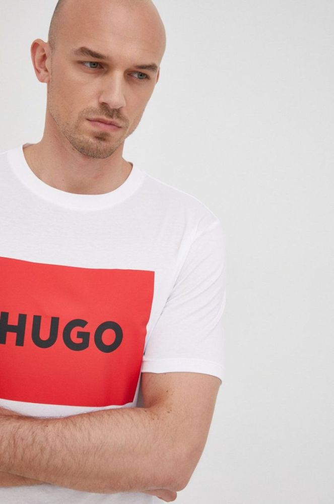 Бавовняна футболка HUGO колір білий з принтом (2255361) фото 4