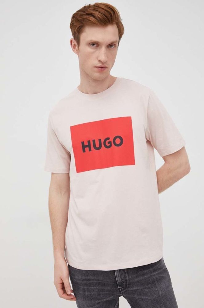 Бавовняна футболка HUGO колір рожевий з принтом (2255371) фото 4