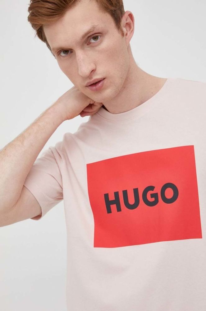 Бавовняна футболка HUGO колір рожевий з принтом (2255371) фото 5