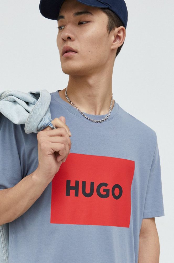 Бавовняна футболка HUGO з принтом колір блакитний (2340019)