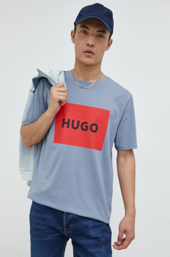 Бавовняна футболка HUGO з принтом колір блакитний (2340019) фото 4