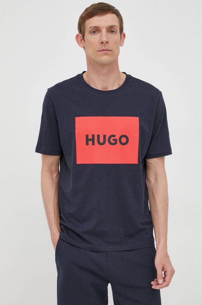 Бавовняна футболка HUGO колір синій з принтом (2255367)