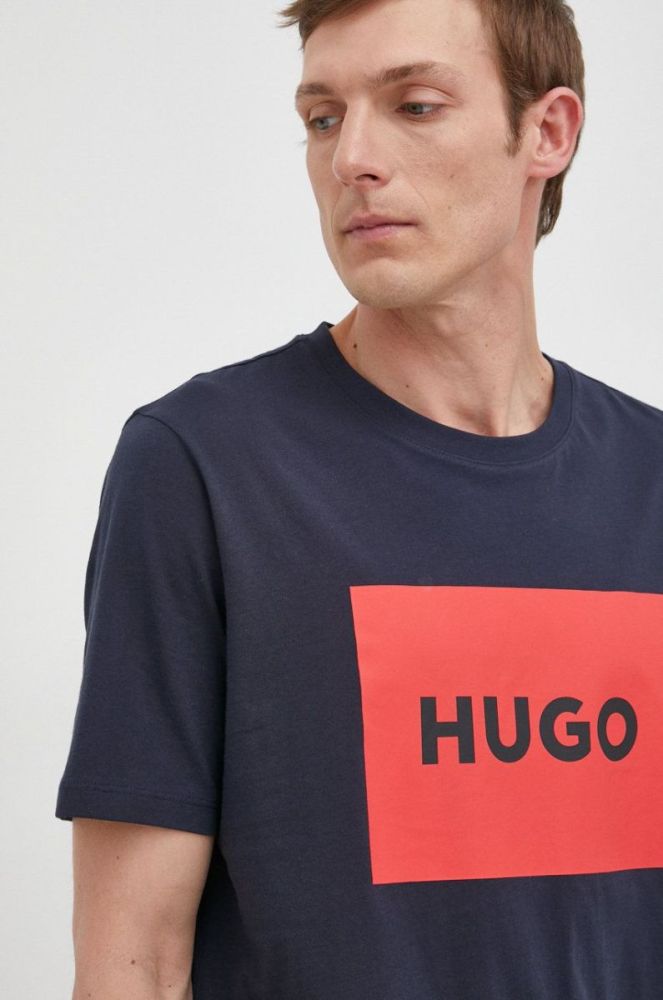 Бавовняна футболка HUGO колір синій з принтом (2255367) фото 4